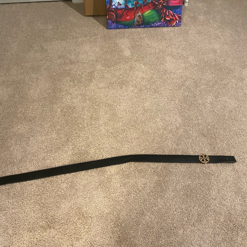 Tory Burch Black and Gold Belt with Minimalist Design